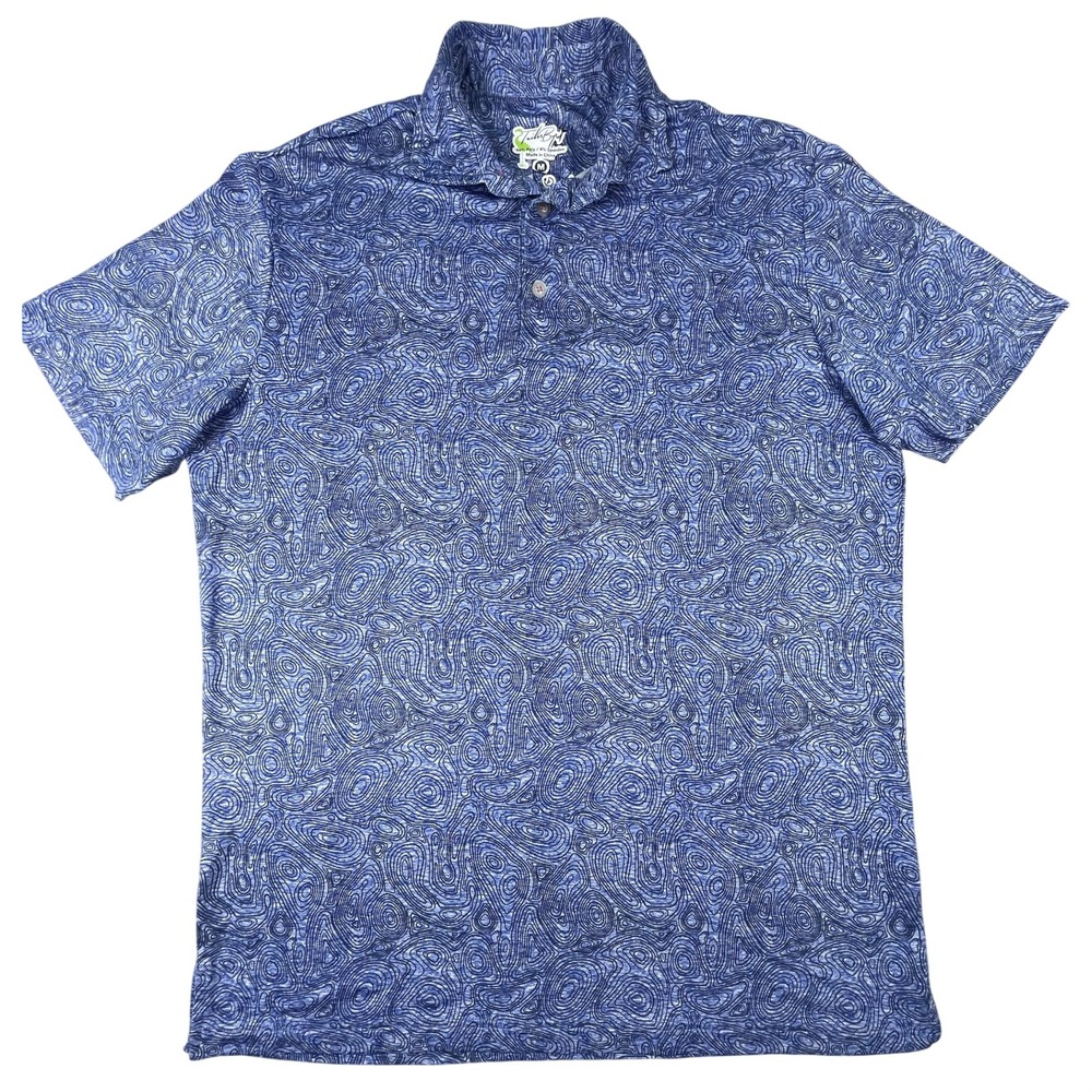 TailorByrd Mens M Blue Topographic Swirl Print‎ Performance Golf Polo SPF 30